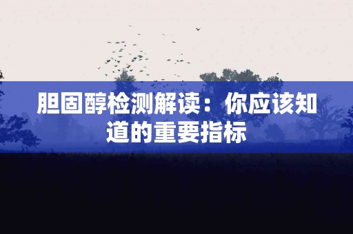 胆固醇检测解读：你应该知道的重要指标